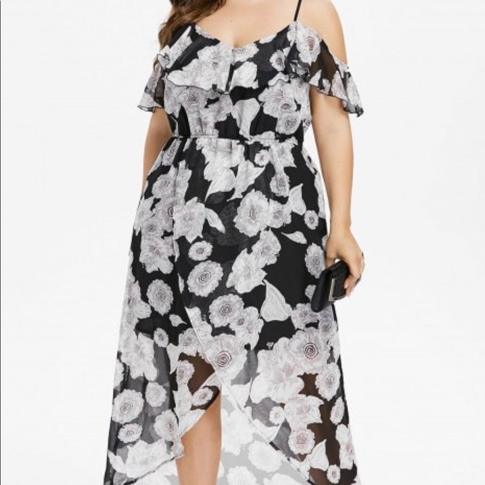 B&W Foldover Maxi Flowing Dress